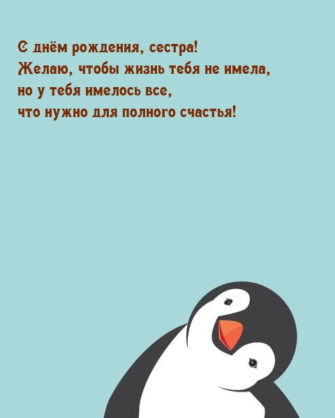 С днём рождения, сестра! Желаю, чтобы жизнь тебя не имела